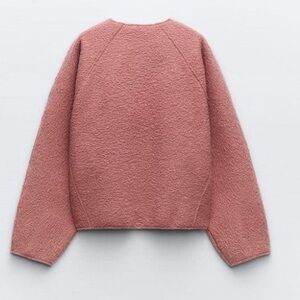 ZARA Pink Boucle Textured Ballon Sleeves Sweater Small Cozy Girly